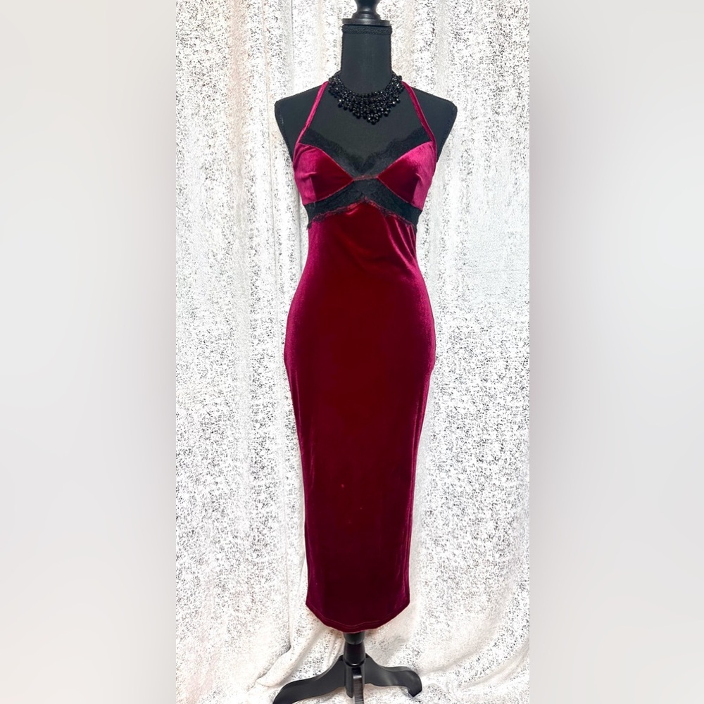 NWT Burgundy/Cranberry velvet and lace slip dress